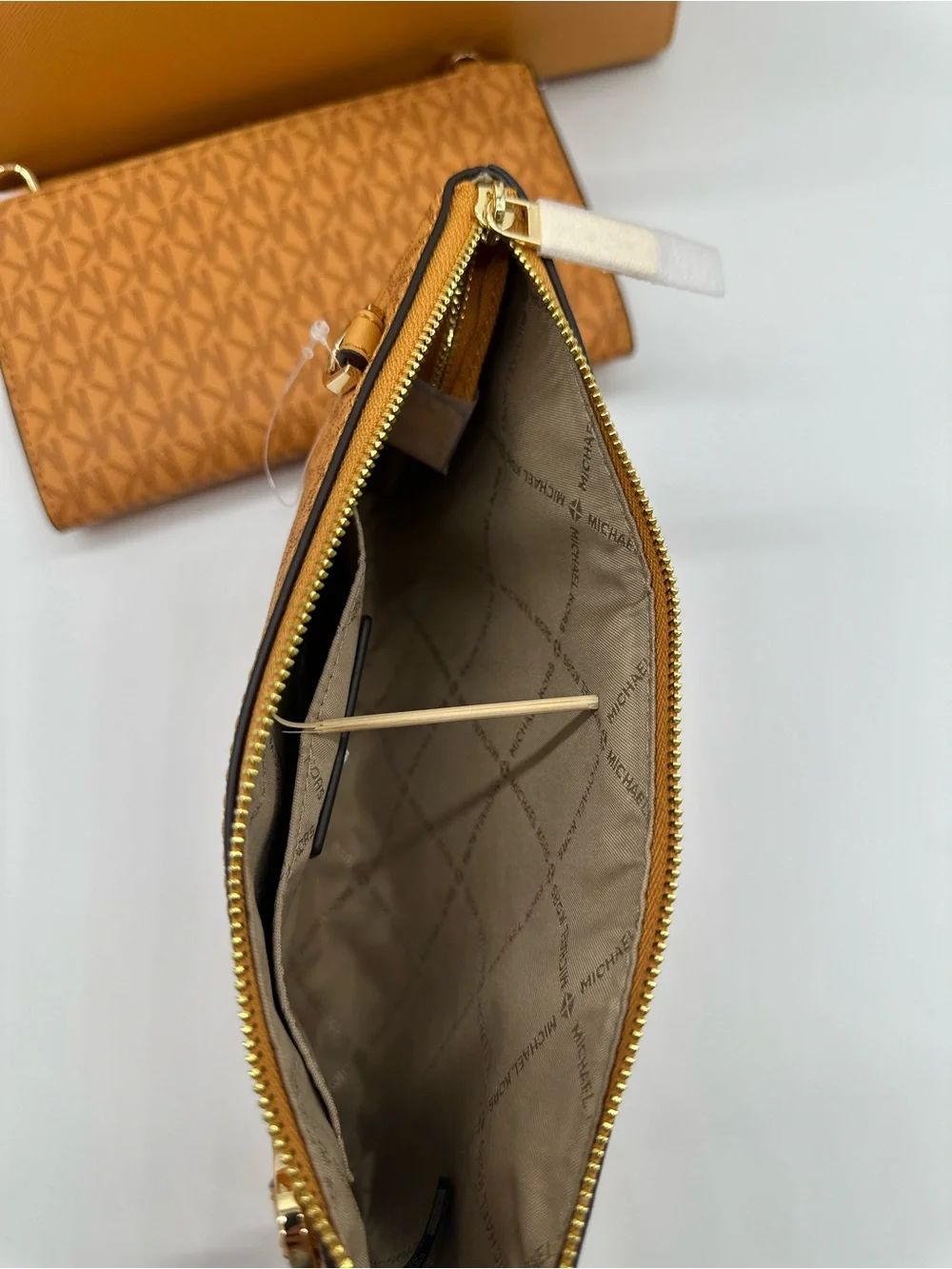 Michael Kors Mustard Tan Saffiano Leather Tote with Matching Wallet Trio